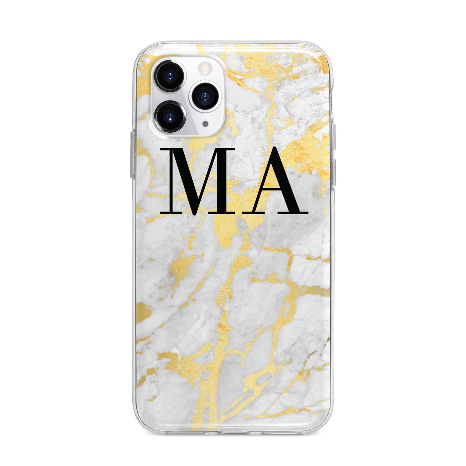 Gold Marble Custom Initials Apple iPhone 11 Pro Max in Silver with Bumper Case