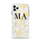 Gold Marble Custom Initials Apple iPhone 11 Pro Max in Silver with White Impact Case