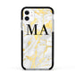 Gold Marble Custom Initials Apple iPhone 11 in White with Black Impact Case