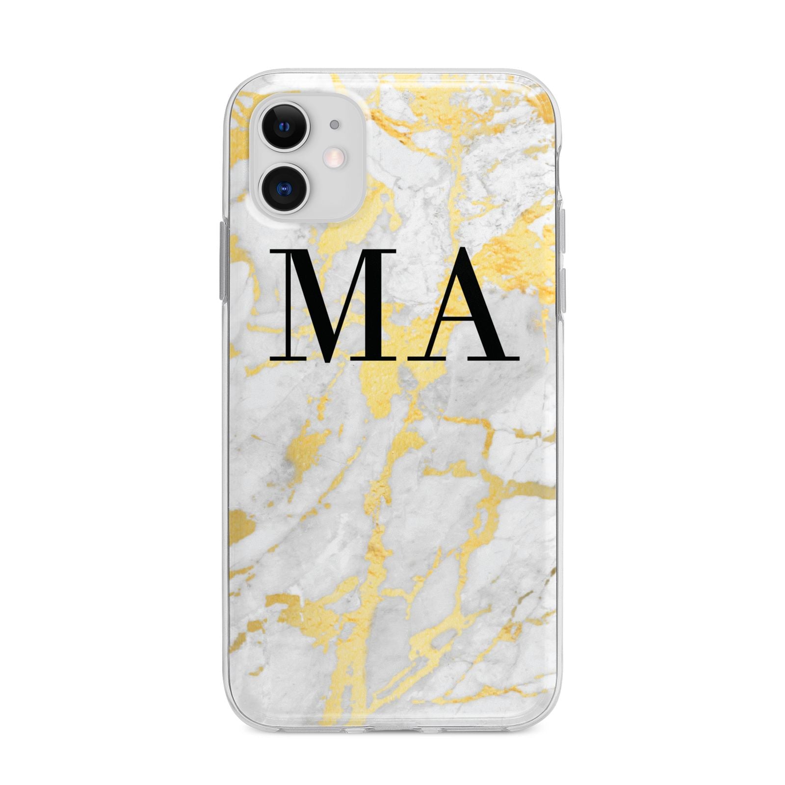 Gold Marble Custom Initials Apple iPhone 11 in White with Bumper Case