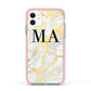 Gold Marble Custom Initials Apple iPhone 11 in White with Pink Impact Case
