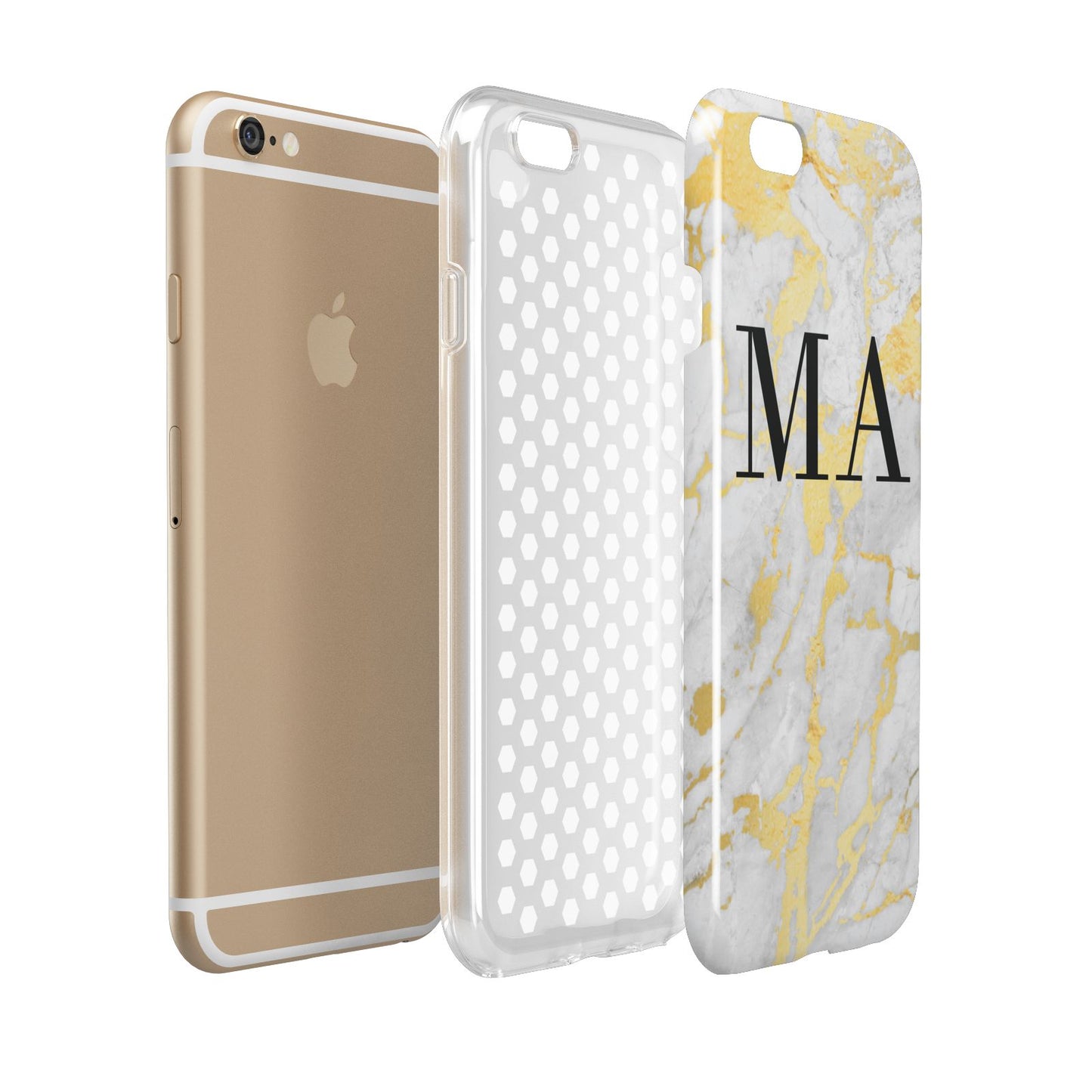Gold Marble Custom Initials Apple iPhone 6 3D Tough Case Expanded view