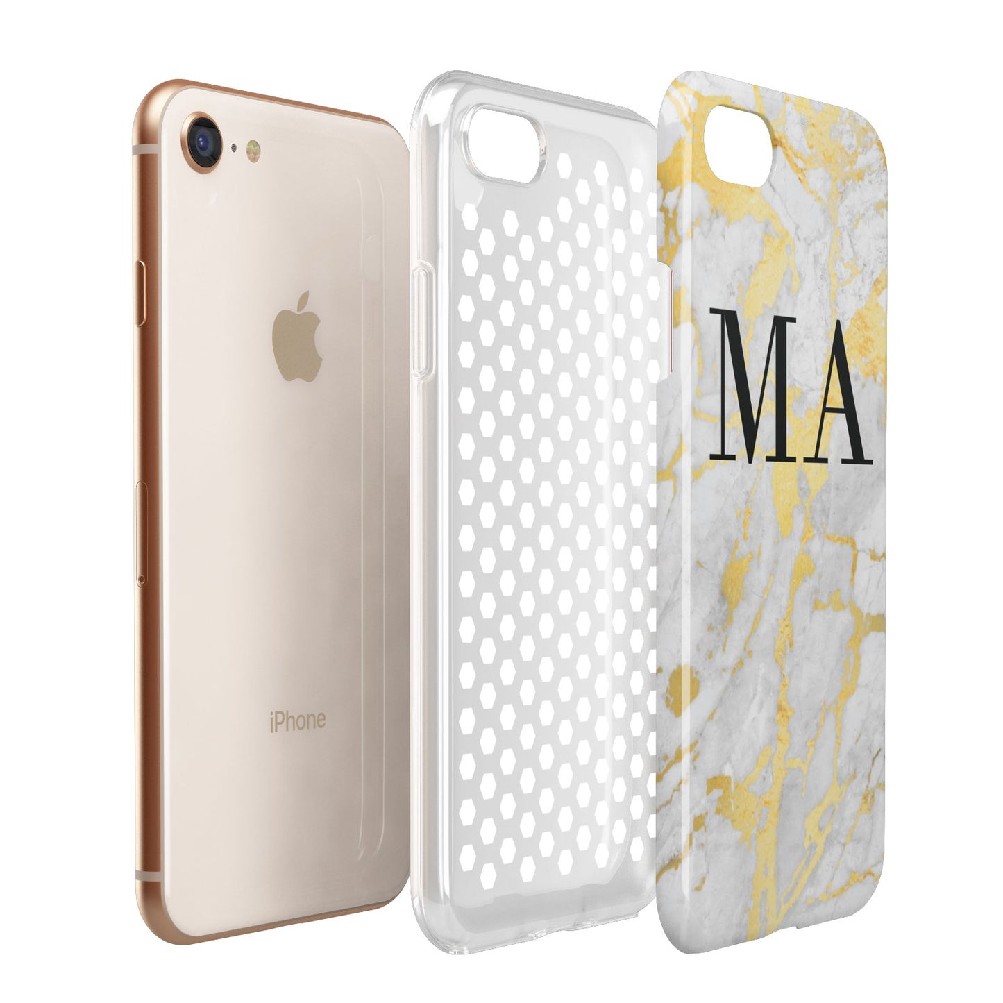 Gold Marble Custom Initials Apple iPhone 7 8 3D Tough Case Expanded View