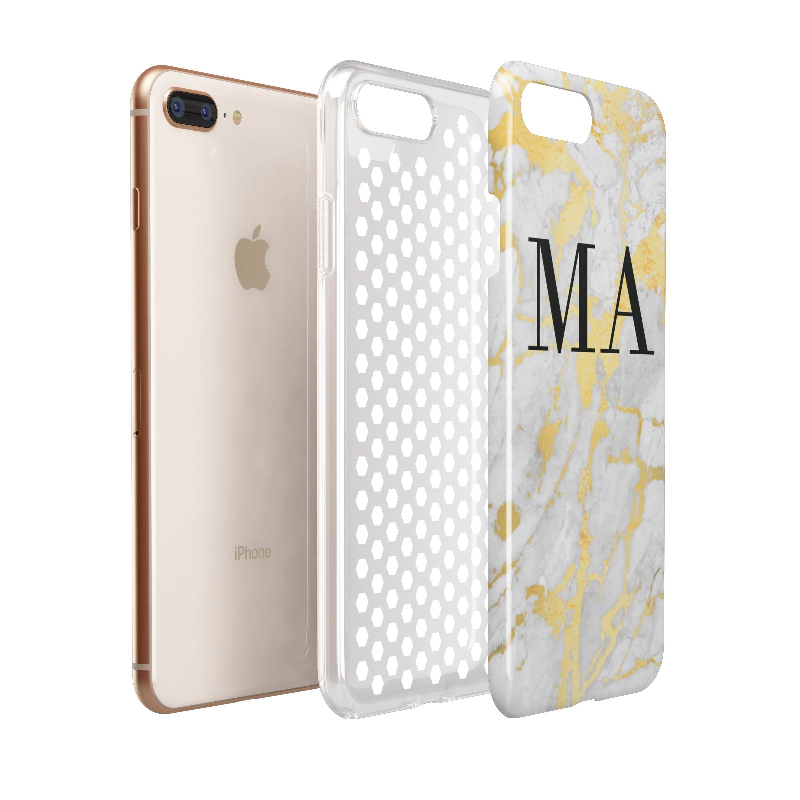 Gold Marble Custom Initials Apple iPhone 7 8 Plus 3D Tough Case Expanded View