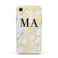 Gold Marble Custom Initials Apple iPhone XR Impact Case White Edge on Silver Phone