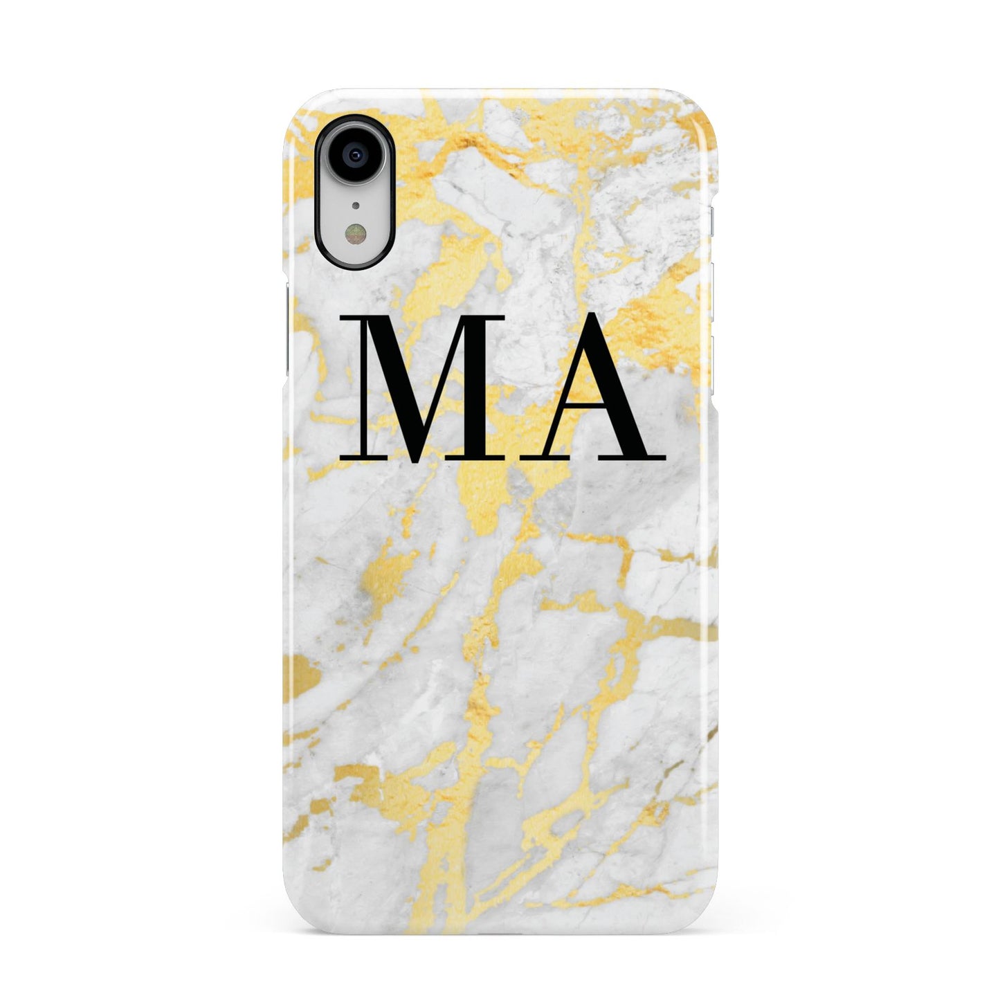 Gold Marble Custom Initials Apple iPhone XR White 3D Snap Case