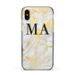 Gold Marble Custom Initials Apple iPhone Xs Impact Case Black Edge on Silver Phone