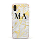 Gold Marble Custom Initials Apple iPhone Xs Impact Case Pink Edge on Gold Phone