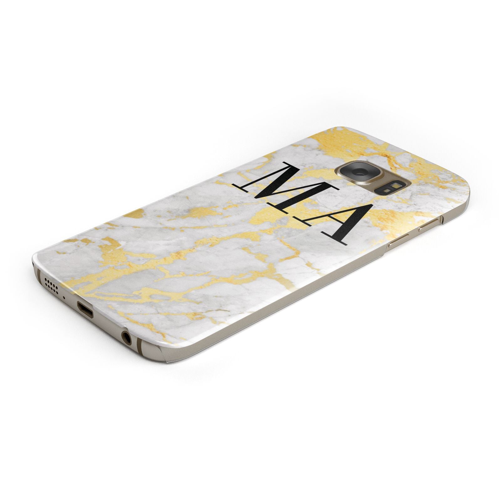 Gold Marble Custom Initials Protective Samsung Galaxy Case Angled Image