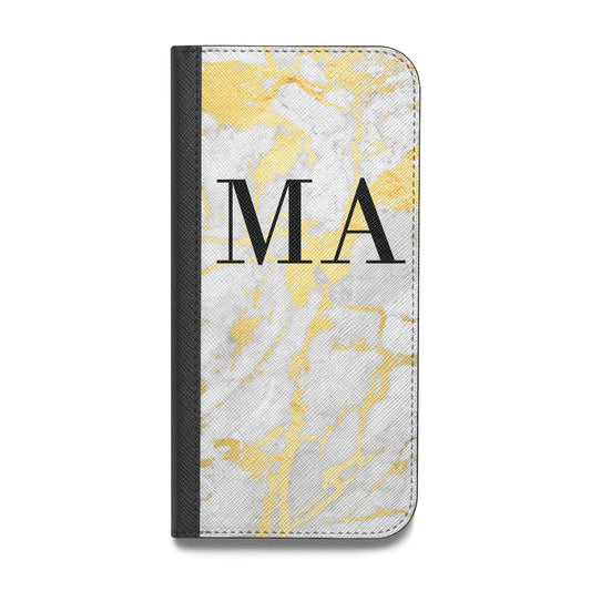 Gold Marble Custom Initials Vegan Leather Flip iPhone Case
