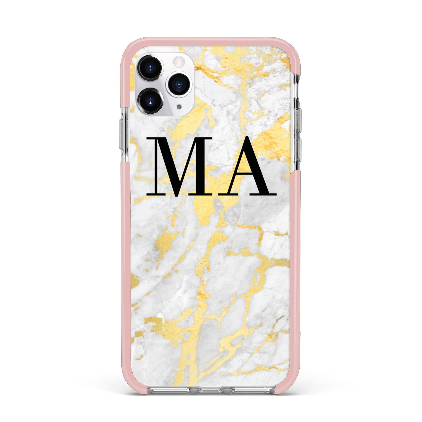 Gold Marble Custom Initials iPhone 11 Pro Max Impact Pink Edge Case