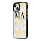 Gold Marble Custom Initials iPhone 13 Black Impact Case Side Angle on Silver phone