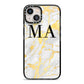 Gold Marble Custom Initials iPhone 13 Black Impact Case on Silver phone