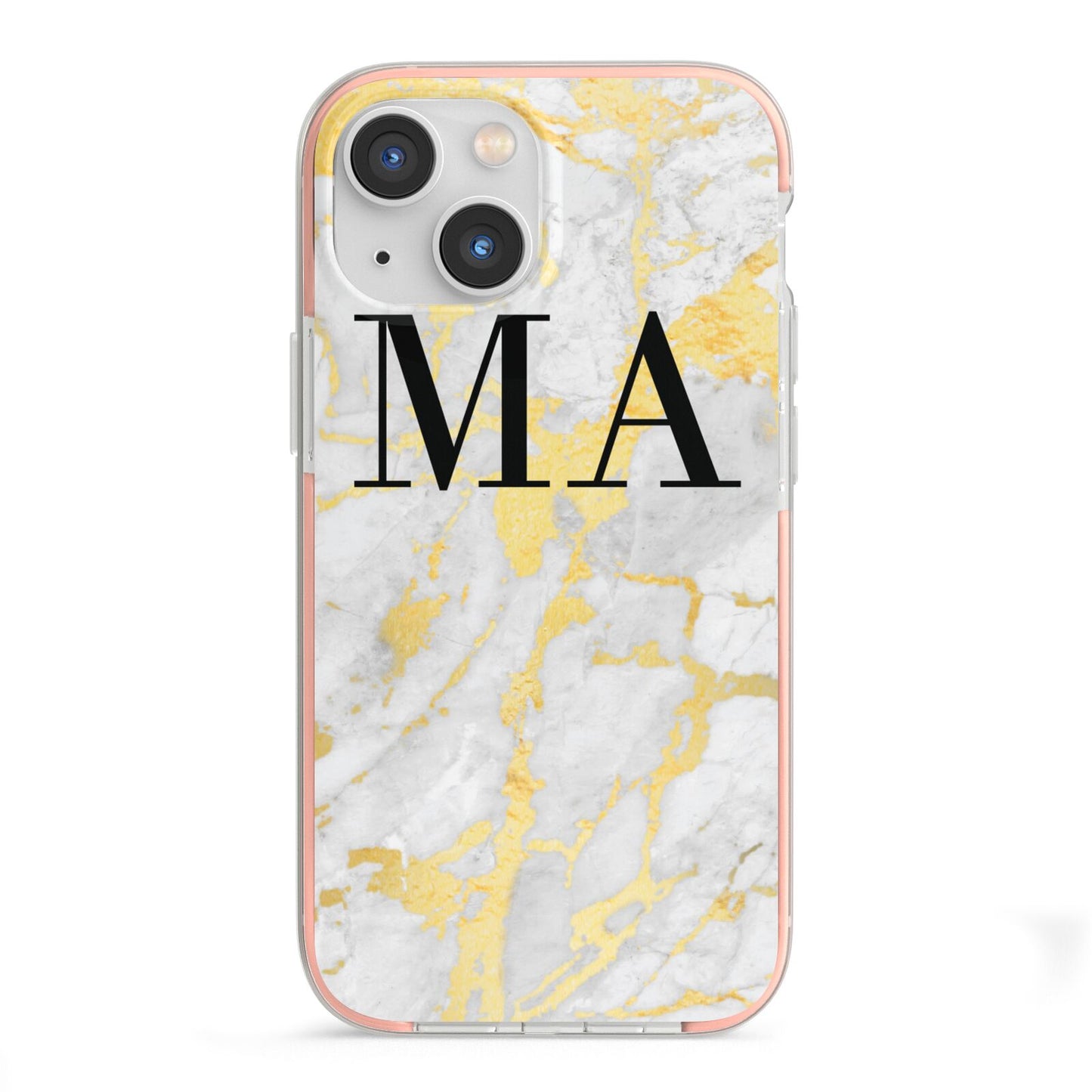 Gold Marble Custom Initials iPhone 13 Mini TPU Impact Case with Pink Edges