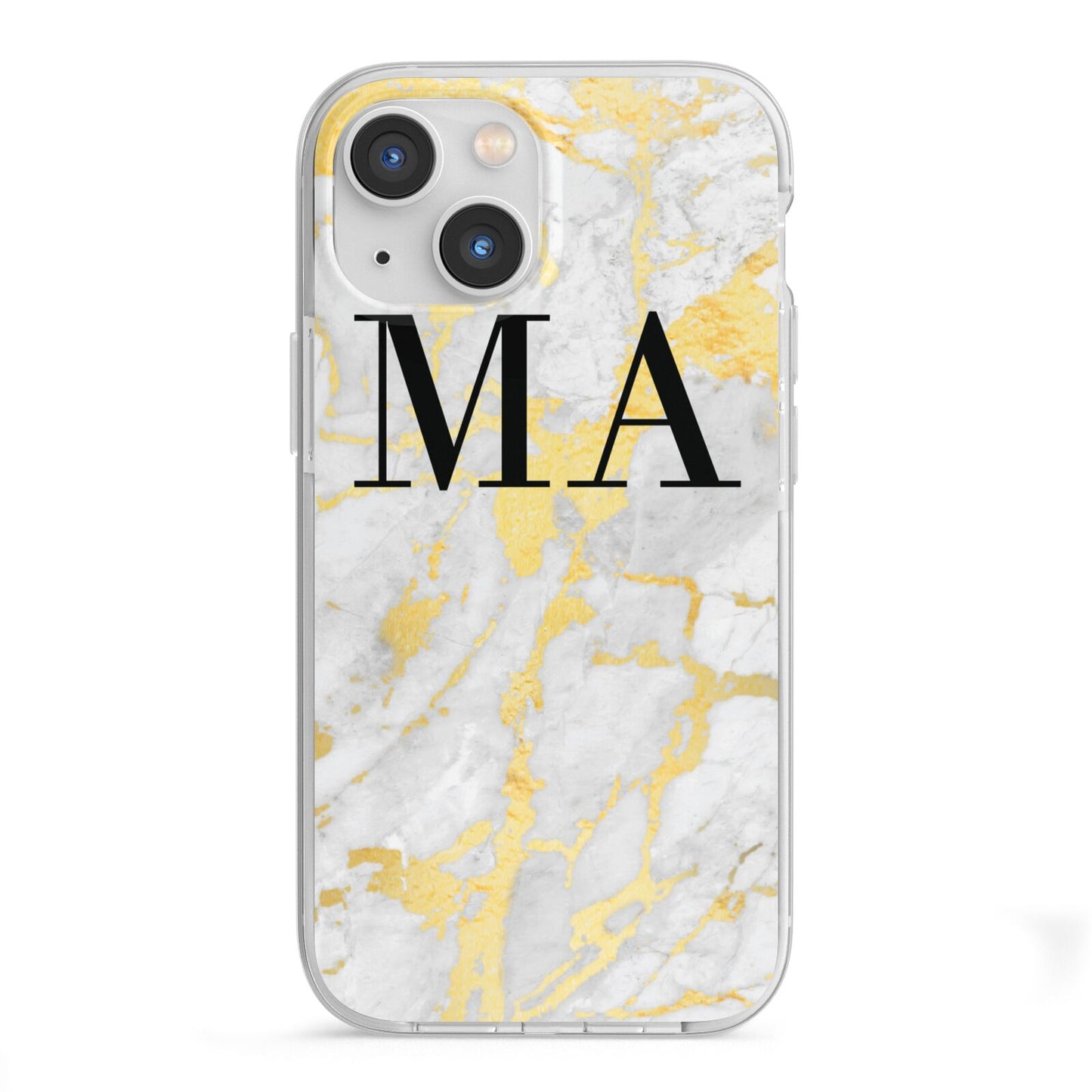 Gold Marble Custom Initials iPhone 13 Mini TPU Impact Case with White Edges