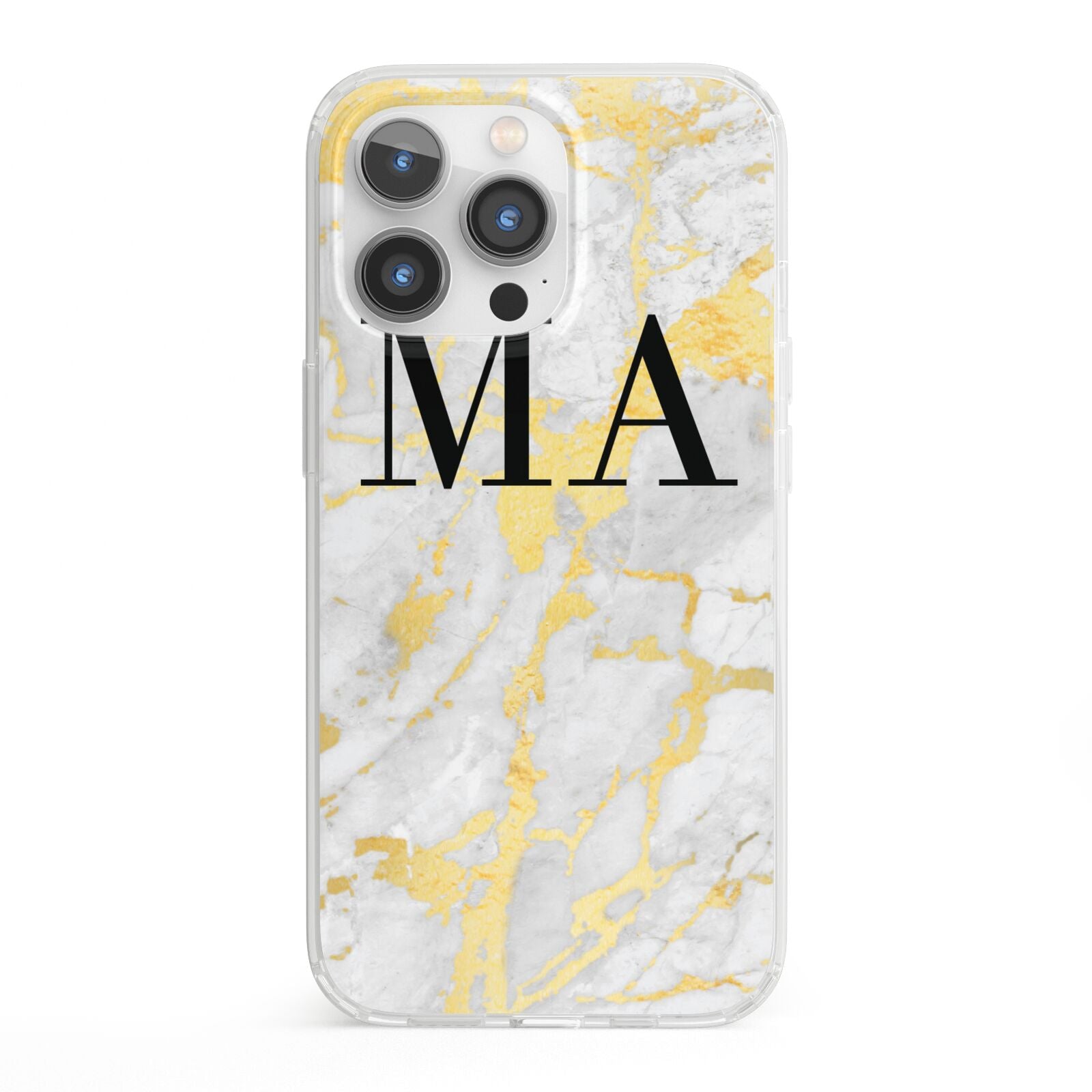 Gold Marble Custom Initials iPhone 13 Pro Clear Bumper Case