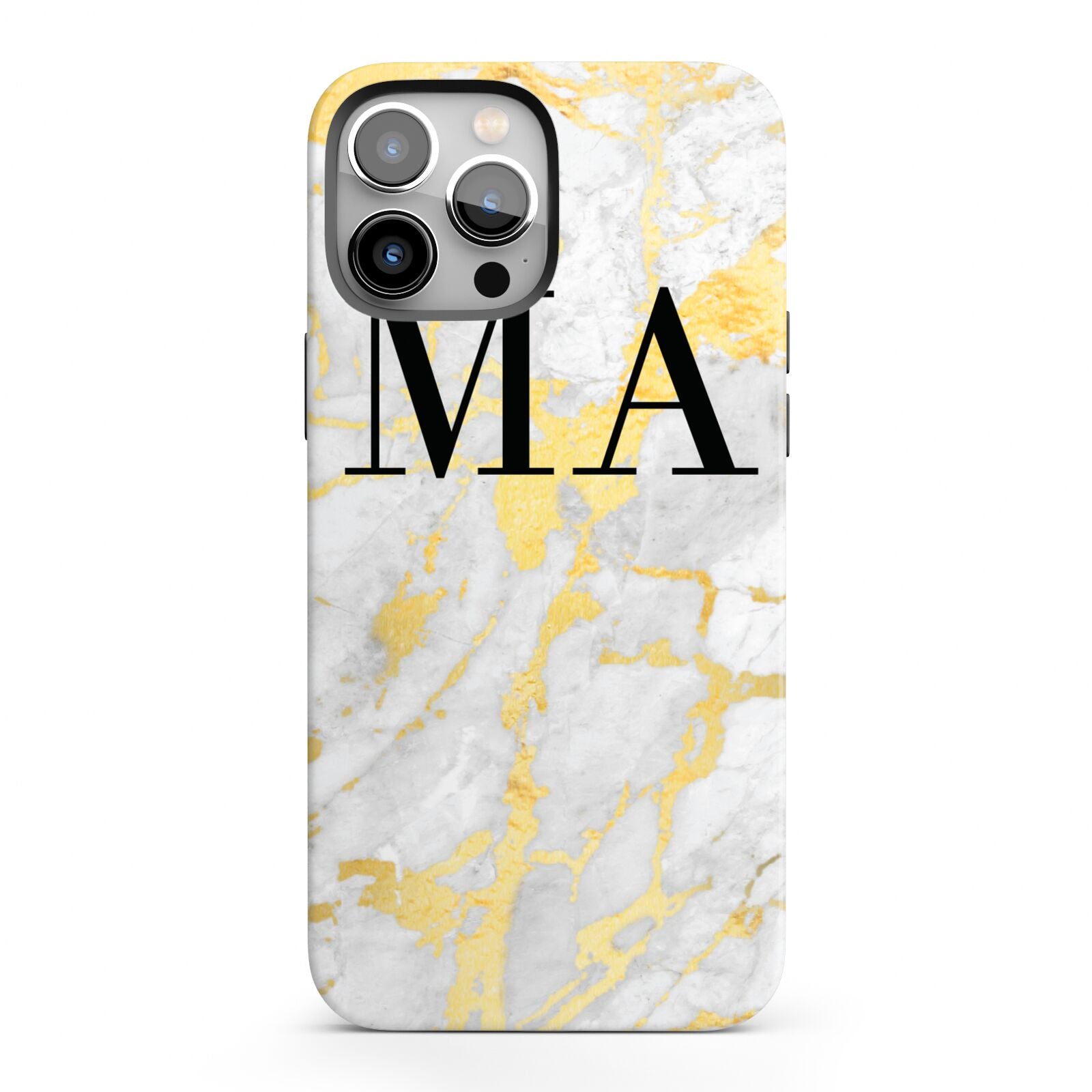 Gold Marble Custom Initials iPhone 13 Pro Max Full Wrap 3D Tough Case