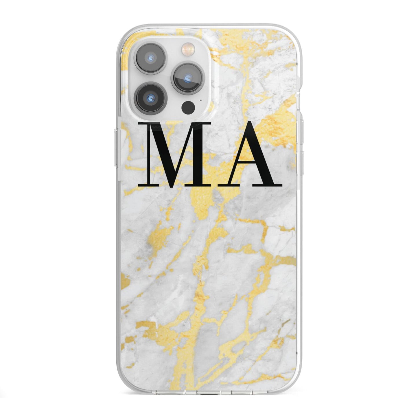 Gold Marble Custom Initials iPhone 13 Pro Max TPU Impact Case with White Edges