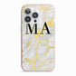 Gold Marble Custom Initials iPhone 13 Pro TPU Impact Case with Pink Edges