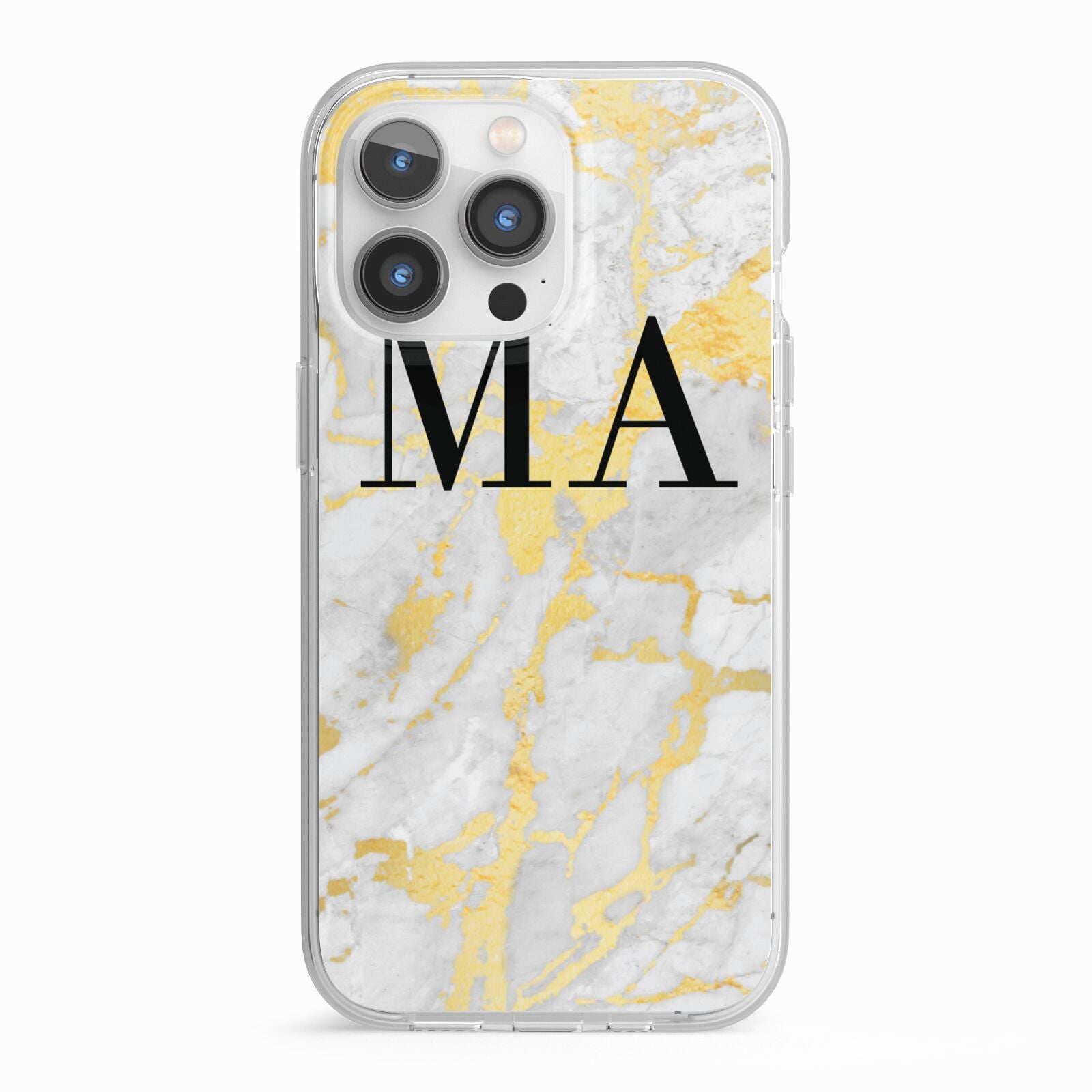 Gold Marble Custom Initials iPhone 13 Pro TPU Impact Case with White Edges