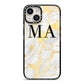 Gold Marble Custom Initials iPhone 14 Black Impact Case on Silver phone