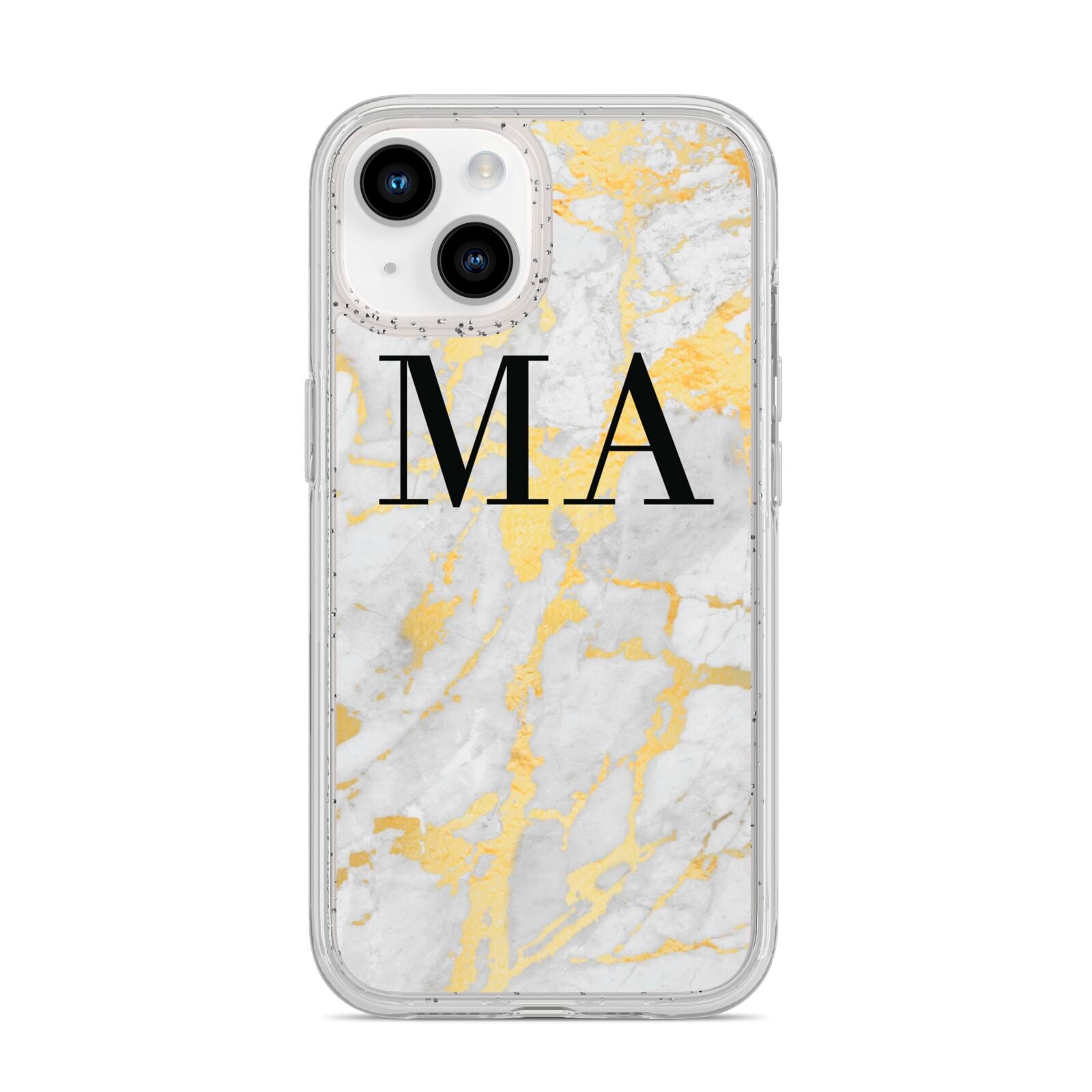 Gold Marble Custom Initials iPhone 14 Glitter Tough Case Starlight
