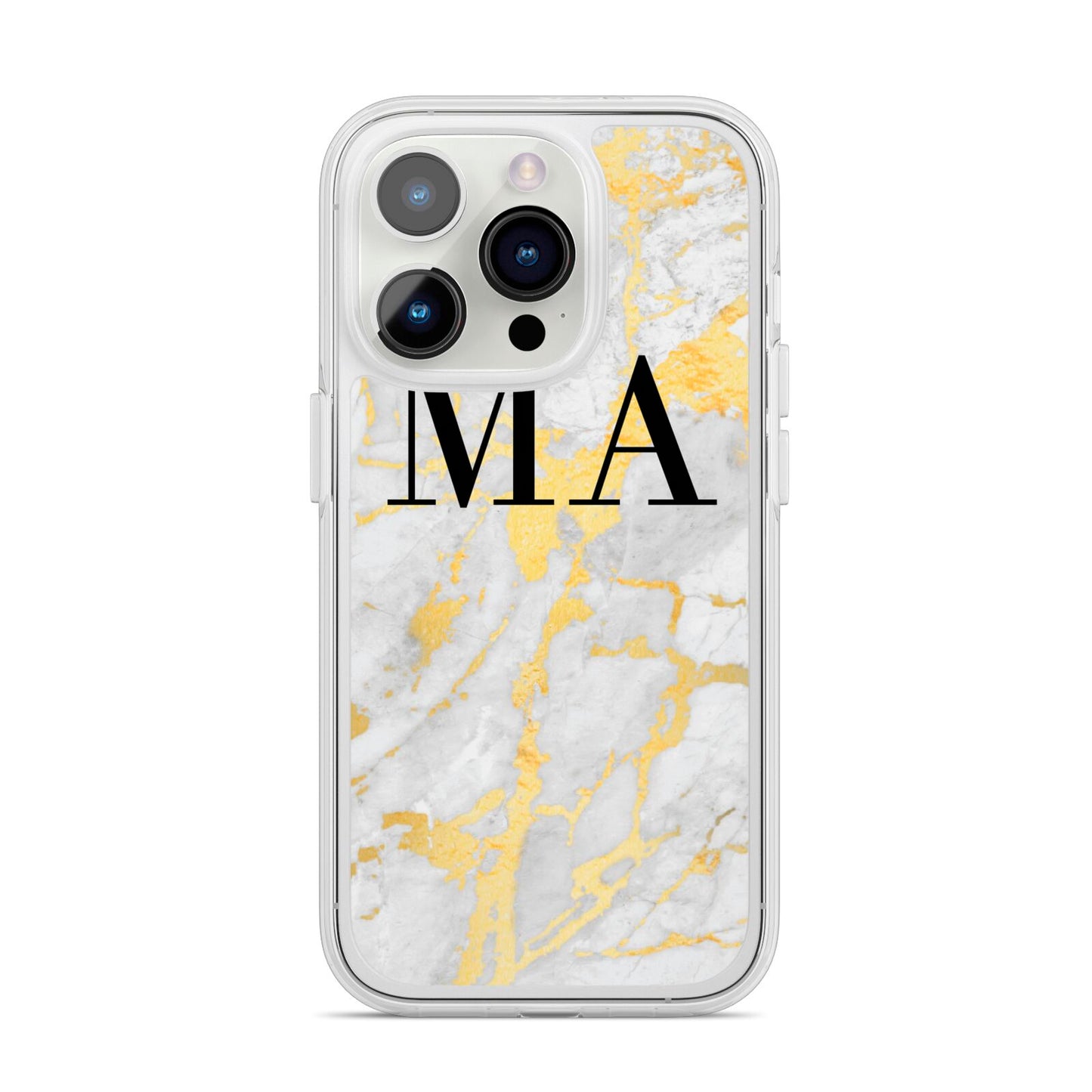 Gold Marble Custom Initials iPhone 14 Pro Clear Tough Case Silver