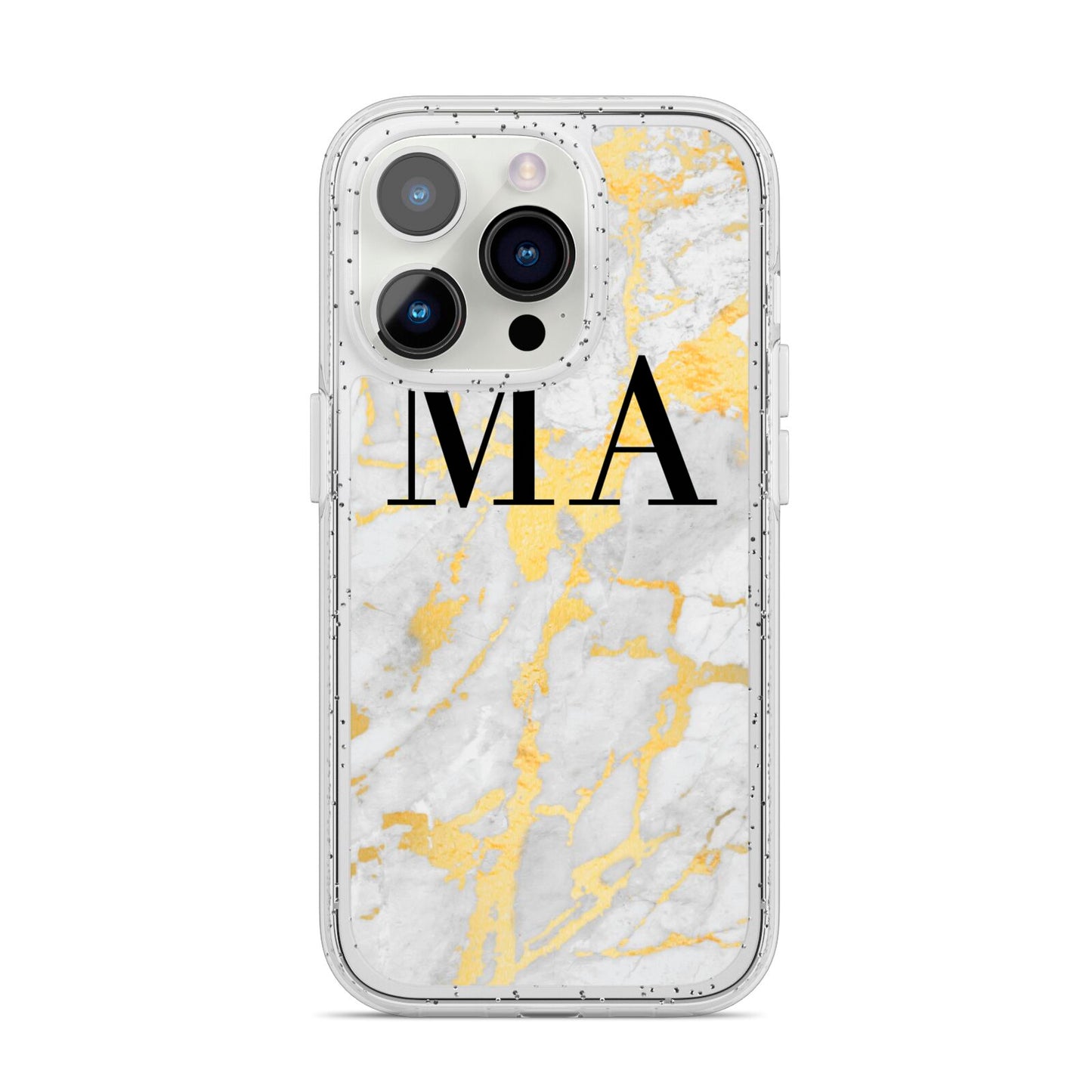 Gold Marble Custom Initials iPhone 14 Pro Glitter Tough Case Silver