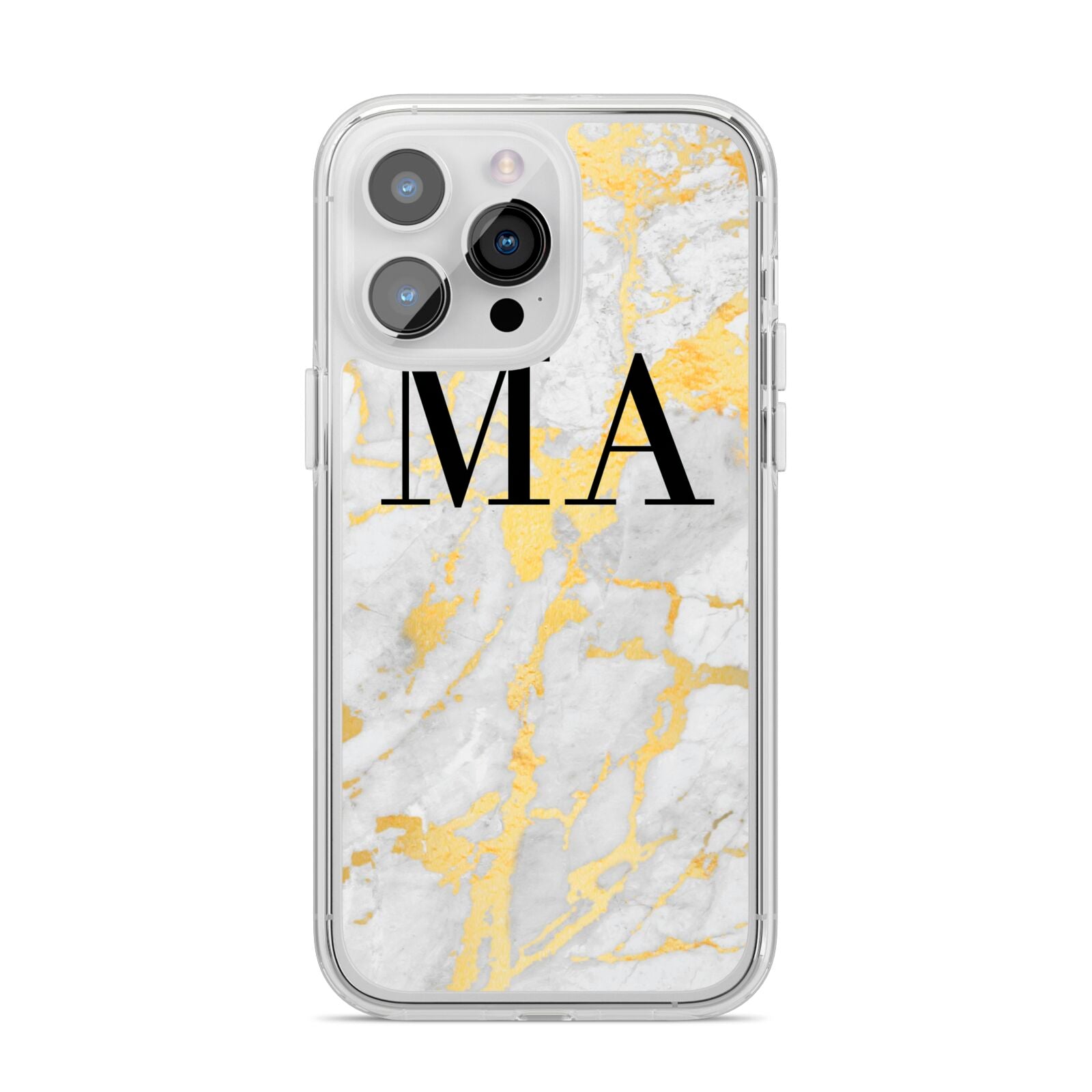 Gold Marble Custom Initials iPhone 14 Pro Max Clear Tough Case Silver