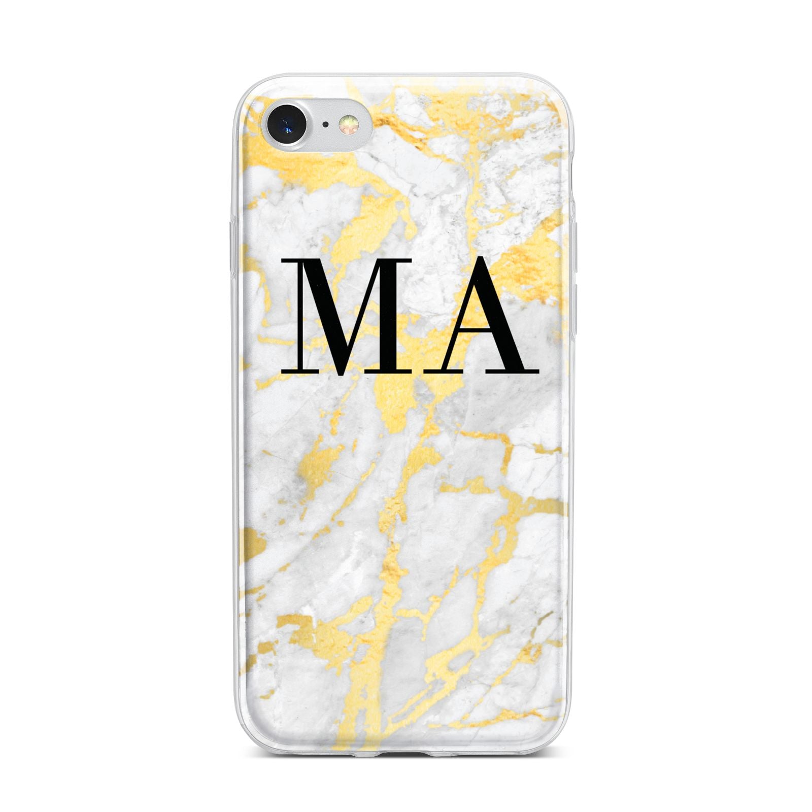 Gold Marble Custom Initials iPhone 7 Bumper Case on Silver iPhone
