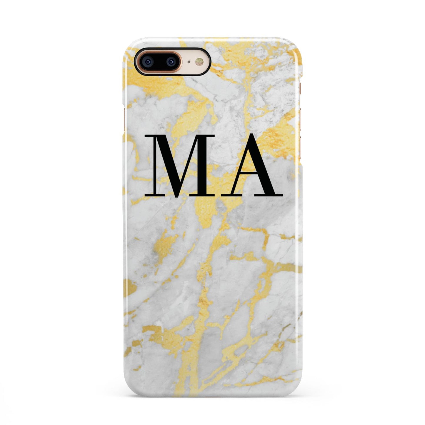 Gold Marble Custom Initials iPhone 8 Plus 3D Snap Case on Gold Phone