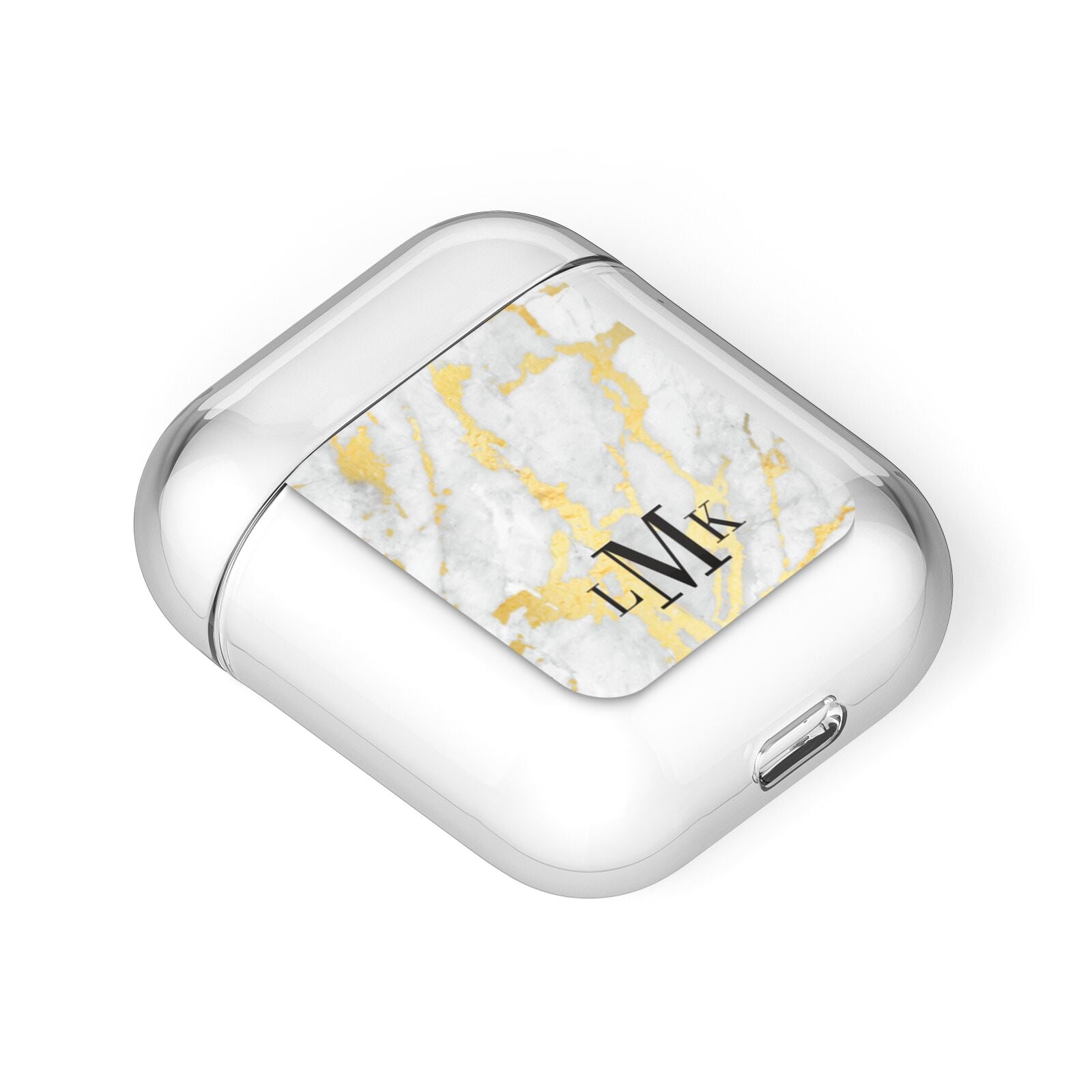 Gold Marble Initials Customised AirPods Case Laid Flat