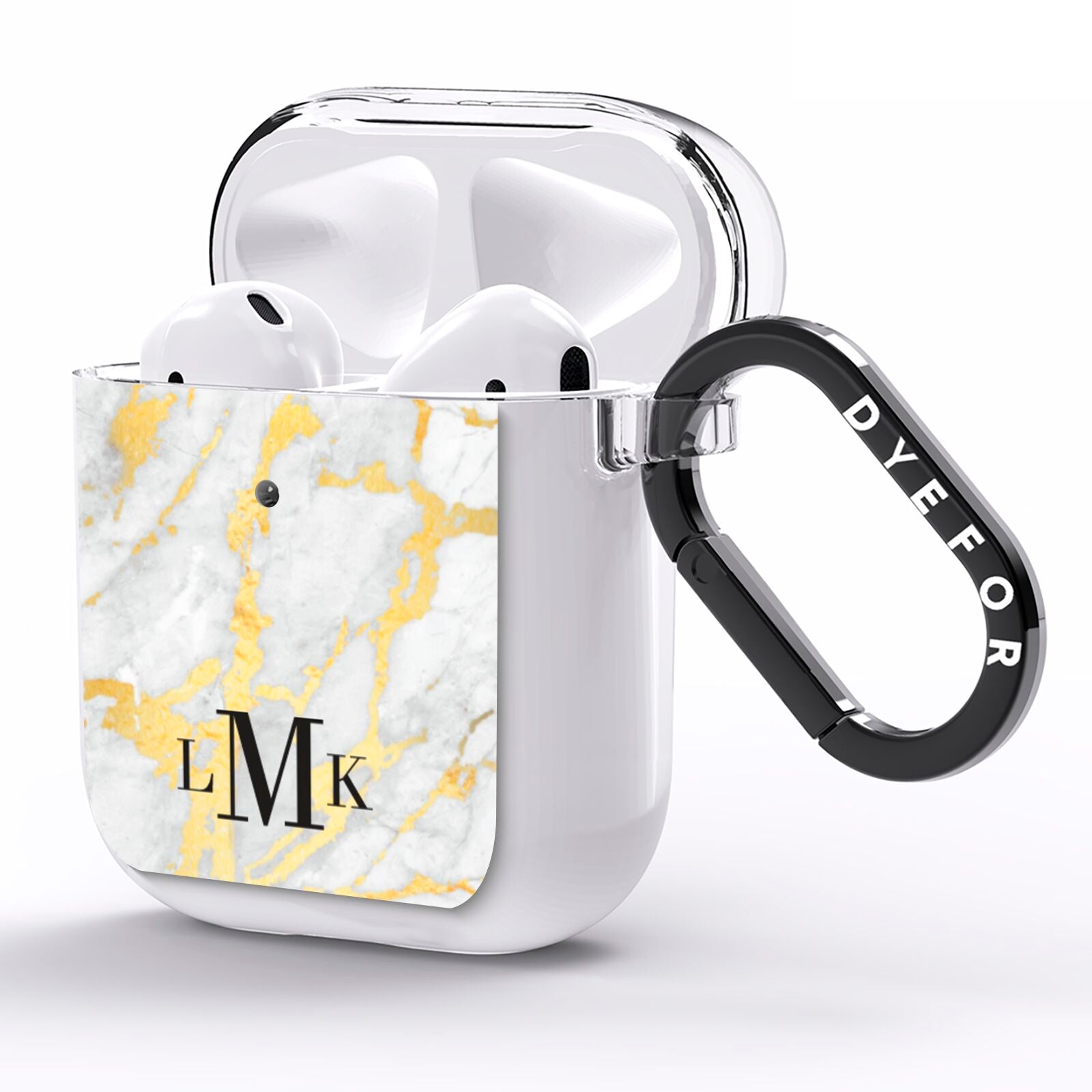 Gold Marble Initials Customised AirPods Clear Case Side Image