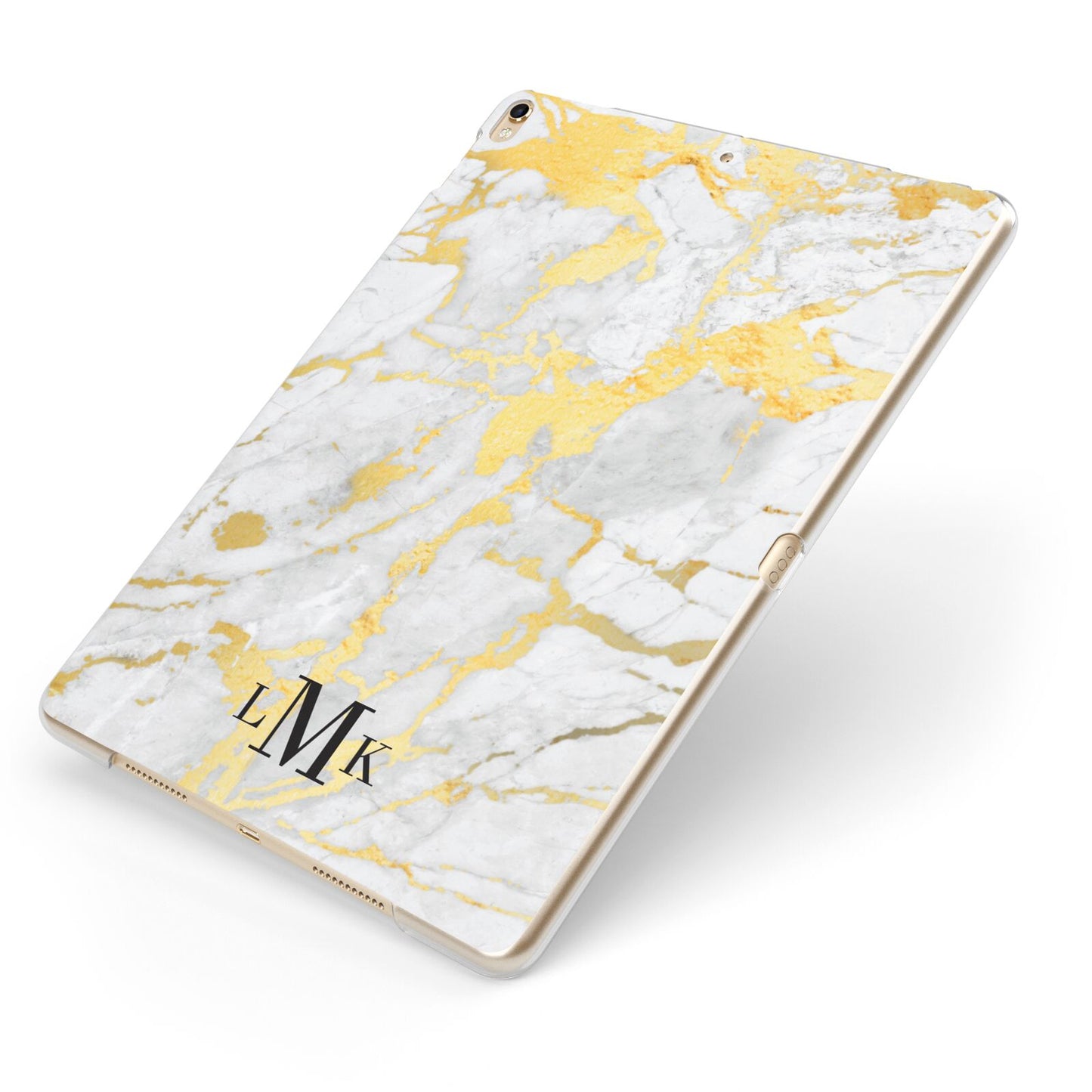 Gold Marble Initials Customised Apple iPad Case on Gold iPad Side View