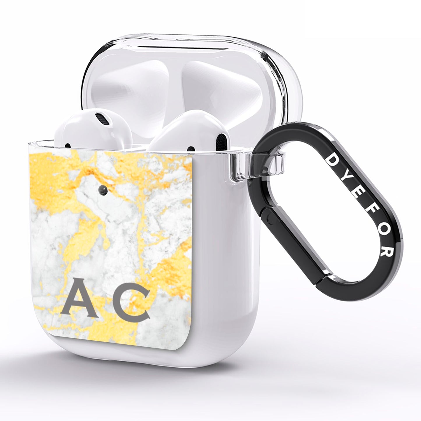 Gold Marble Initials Personalised AirPods Clear Case Side Image