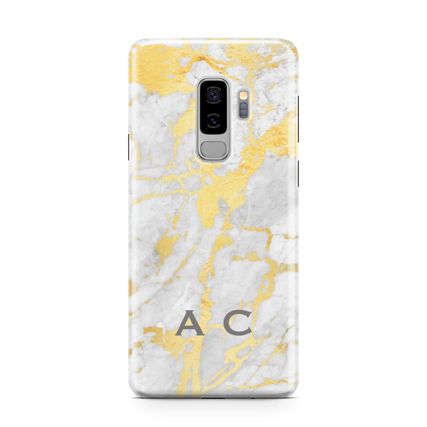 Gold Marble Initials Personalised Samsung Galaxy S9 Plus Case on Silver phone