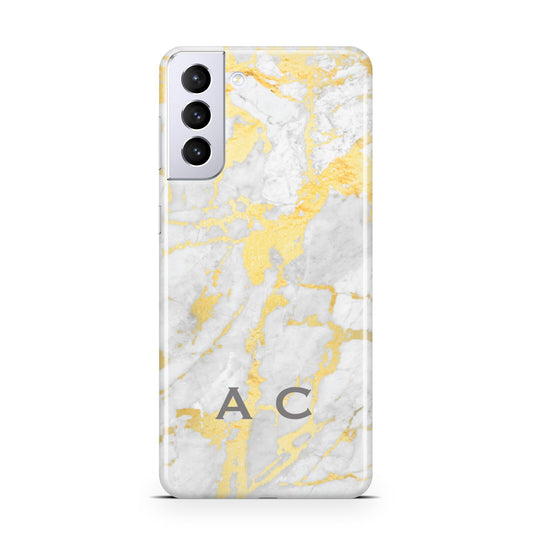 Gold Marble Initials Personalised Samsung S21 Plus Phone Case