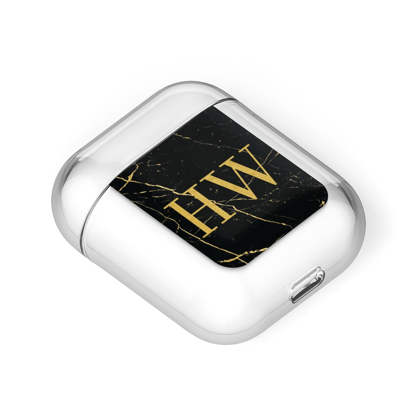 Gold Marble Monogram Personalised AirPods Case Laid Flat