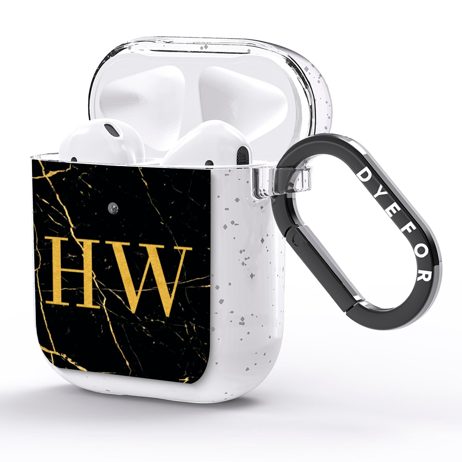 Gold Marble Monogram Personalised AirPods Glitter Case Side Image