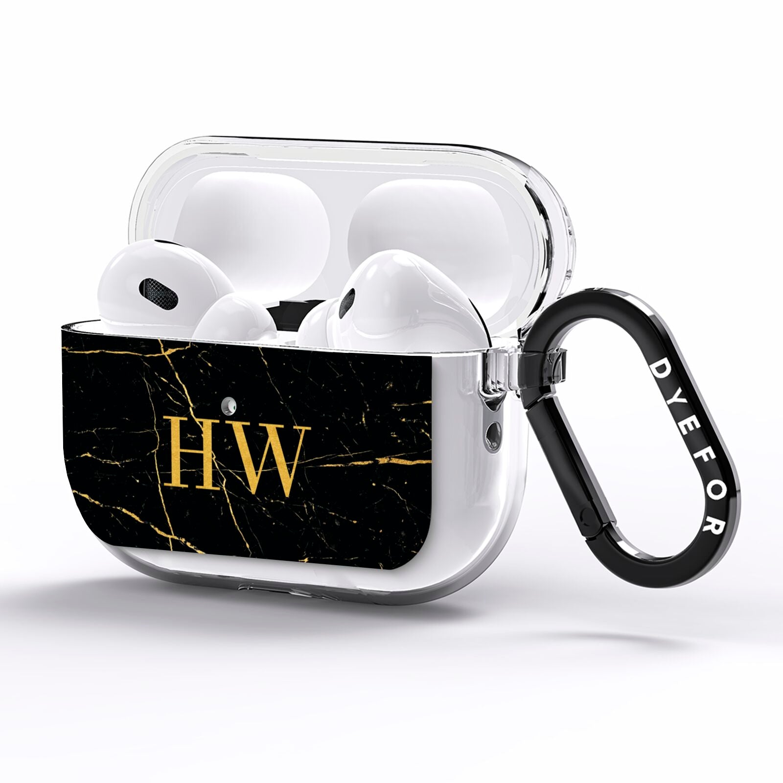 Gold Marble Monogram Personalised AirPods Pro Clear Case Side Image