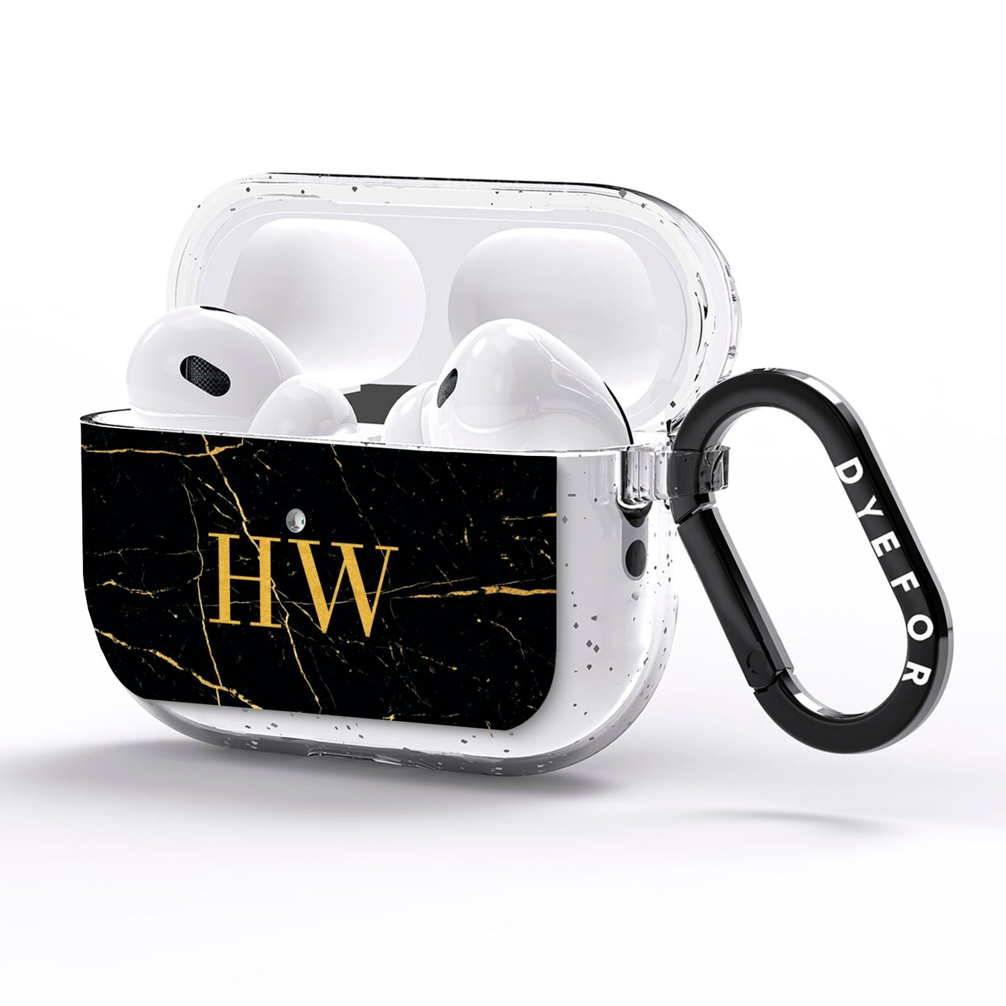 Gold Marble Monogram Personalised AirPods Pro Glitter Case Side Image