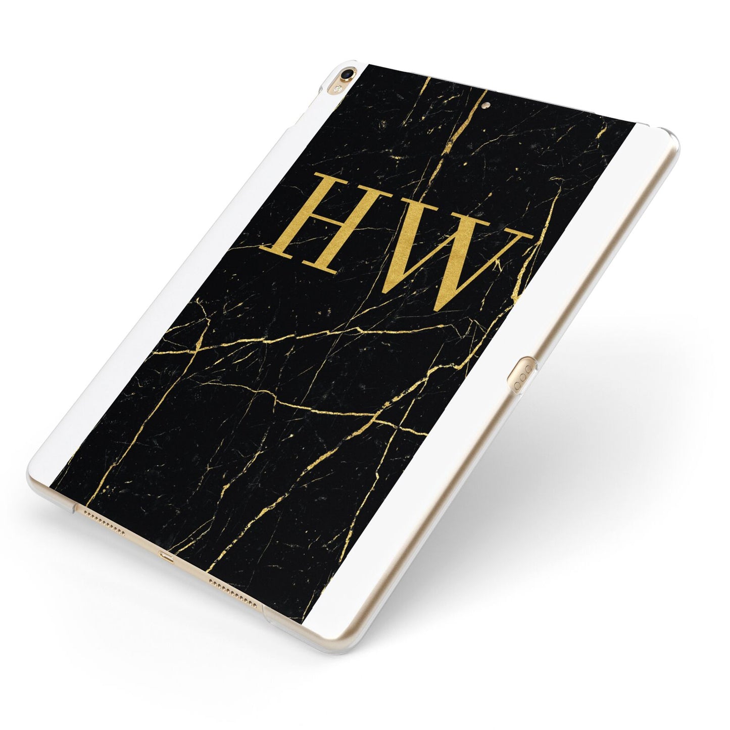 Gold Marble Monogram Personalised Apple iPad Case on Gold iPad Side View