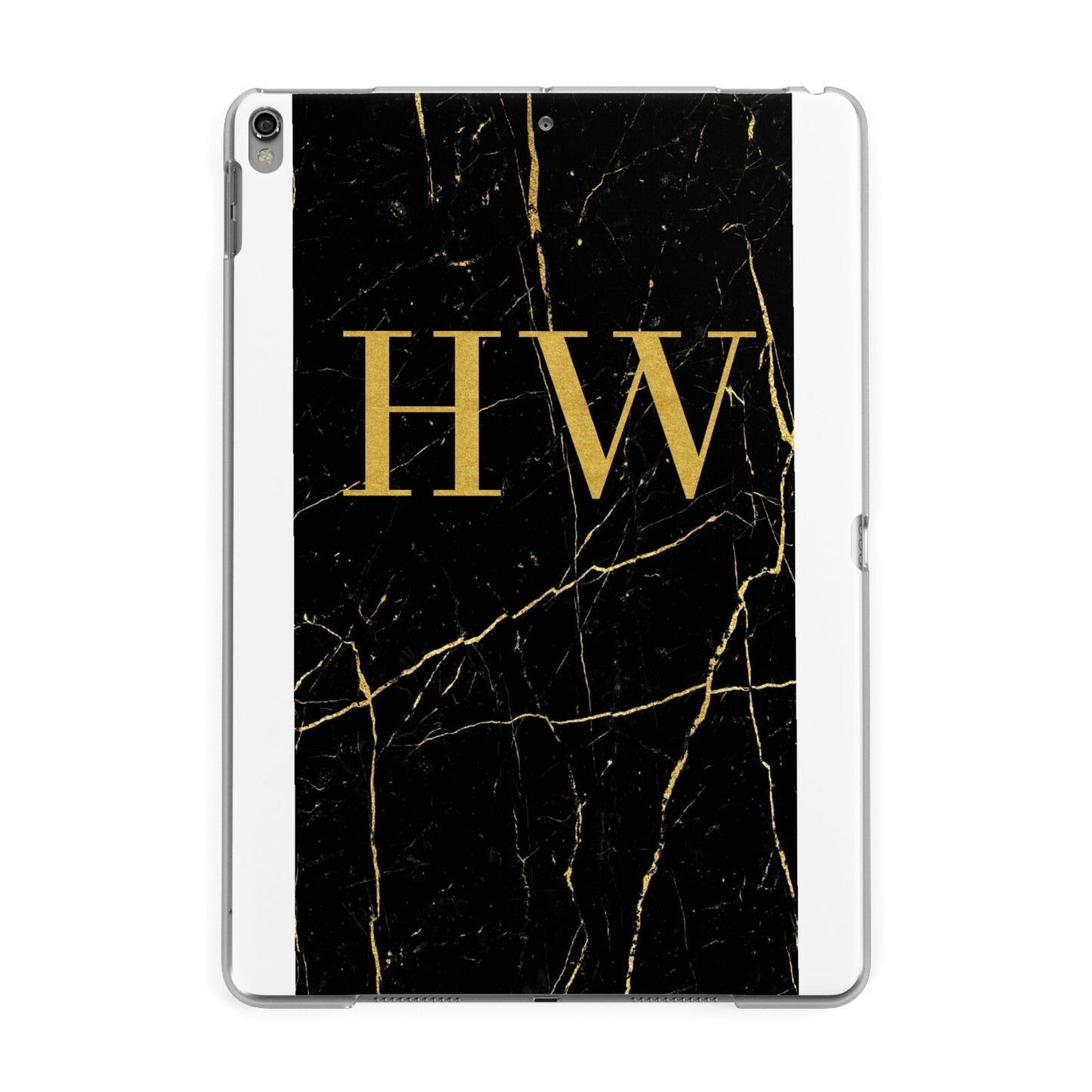 Gold Marble Monogram Personalised Apple iPad Grey Case