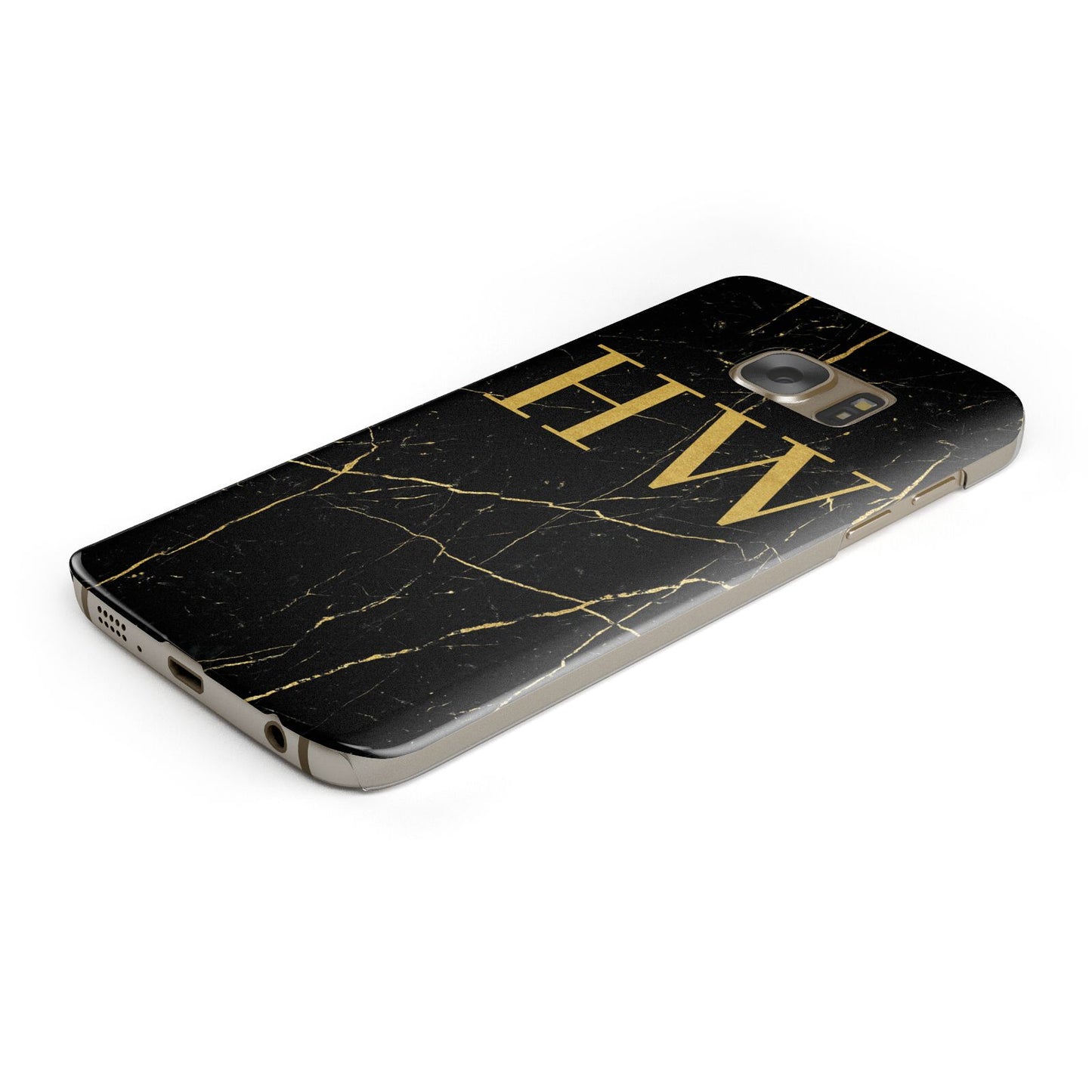 Gold Marble Monogram Personalised Protective Samsung Galaxy Case Angled Image