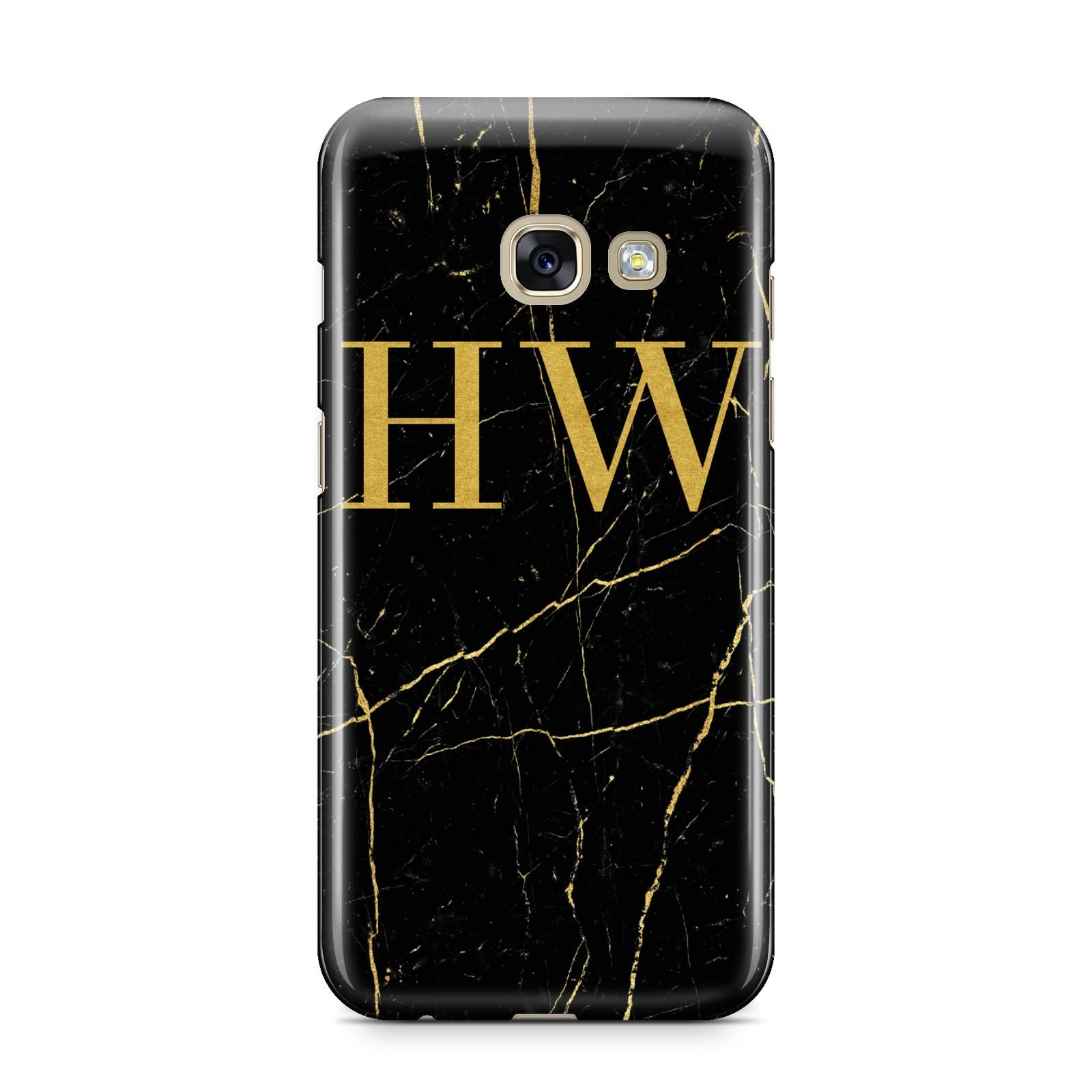 Gold Marble Monogram Personalised Samsung Galaxy A3 2017 Case on gold phone