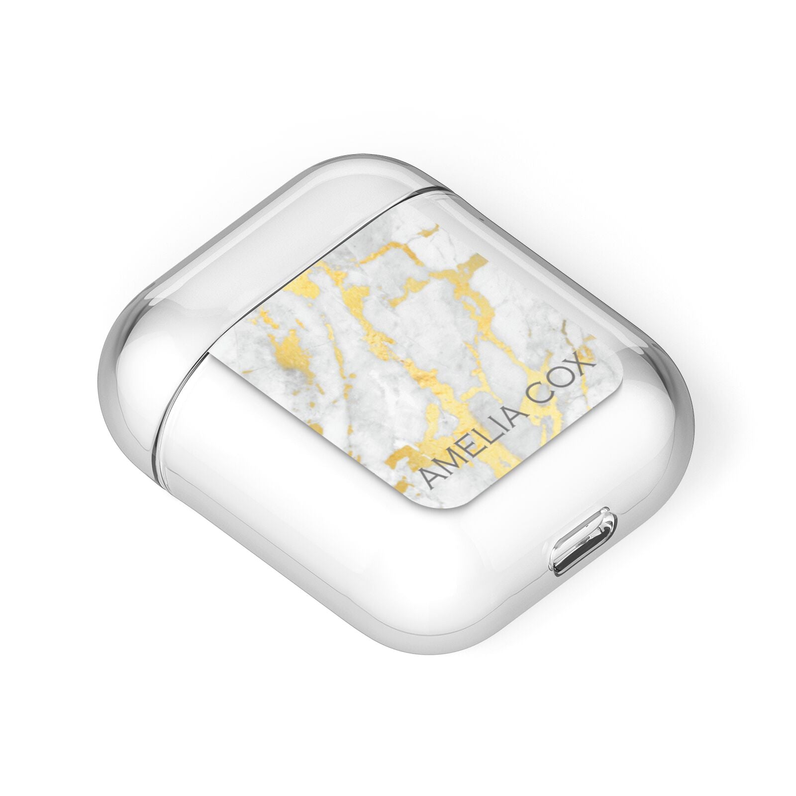 Gold Marble Name Personalised AirPods Case Laid Flat