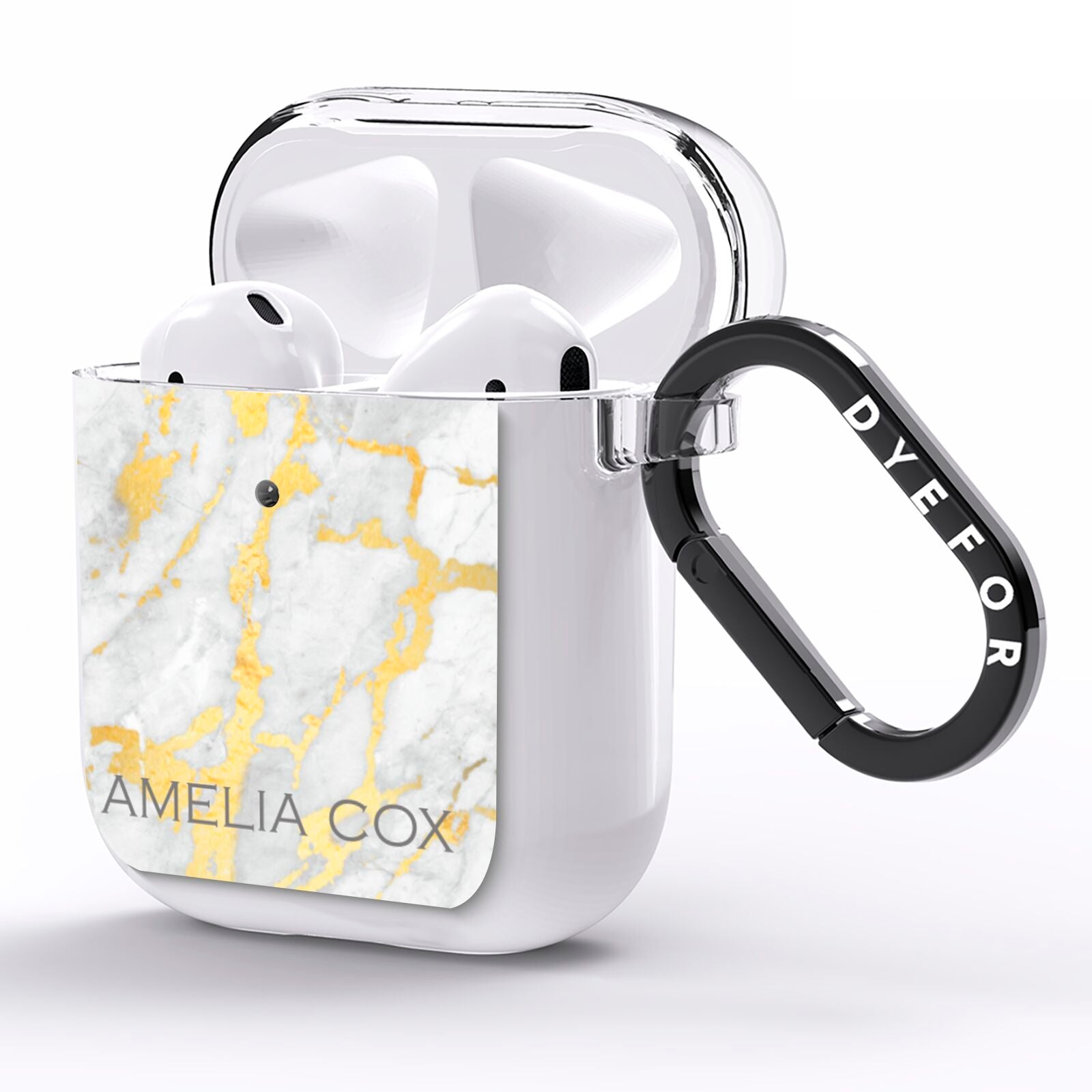 Gold Marble Name Personalised AirPods Clear Case Side Image