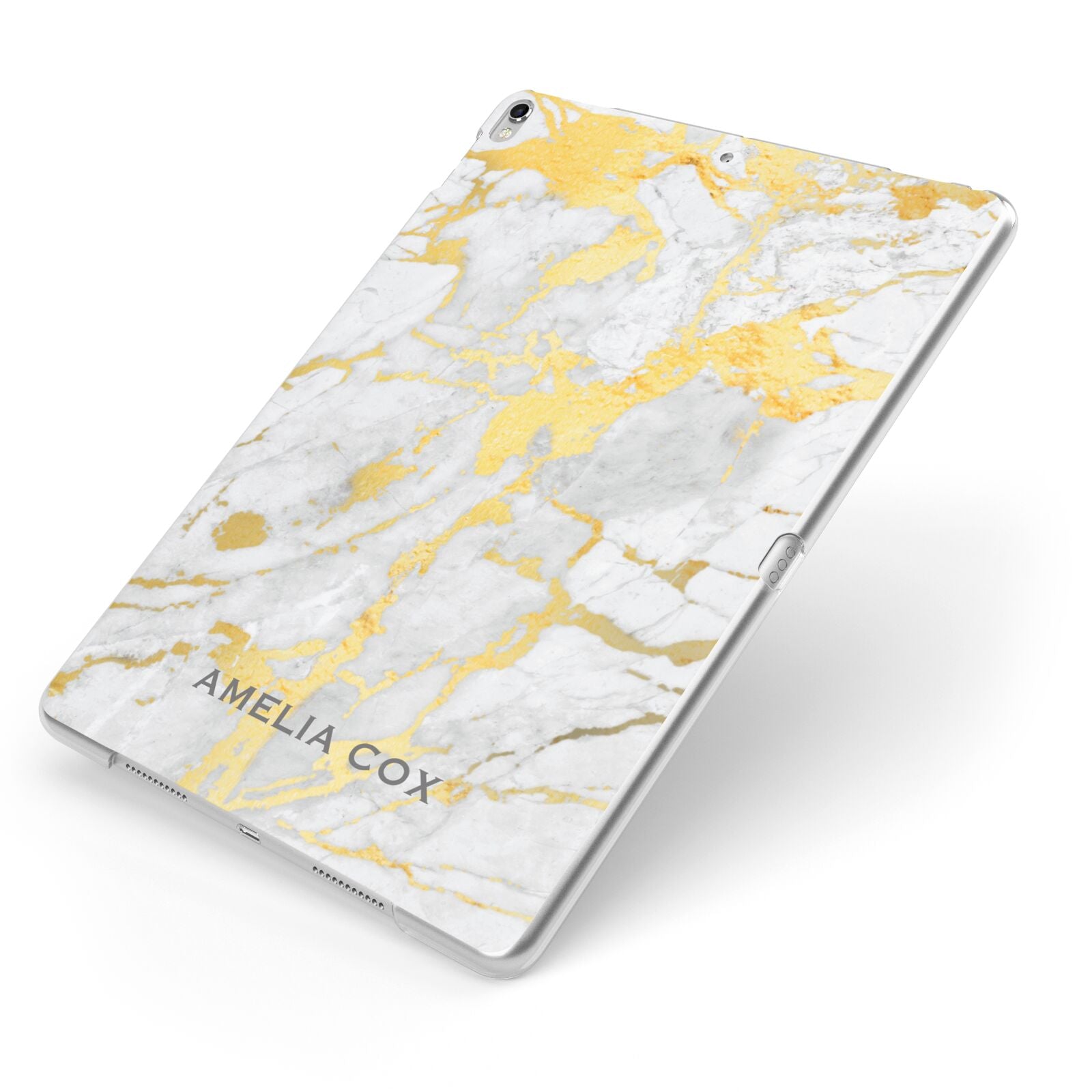 Gold Marble Name Personalised Apple iPad Case on Silver iPad Side View