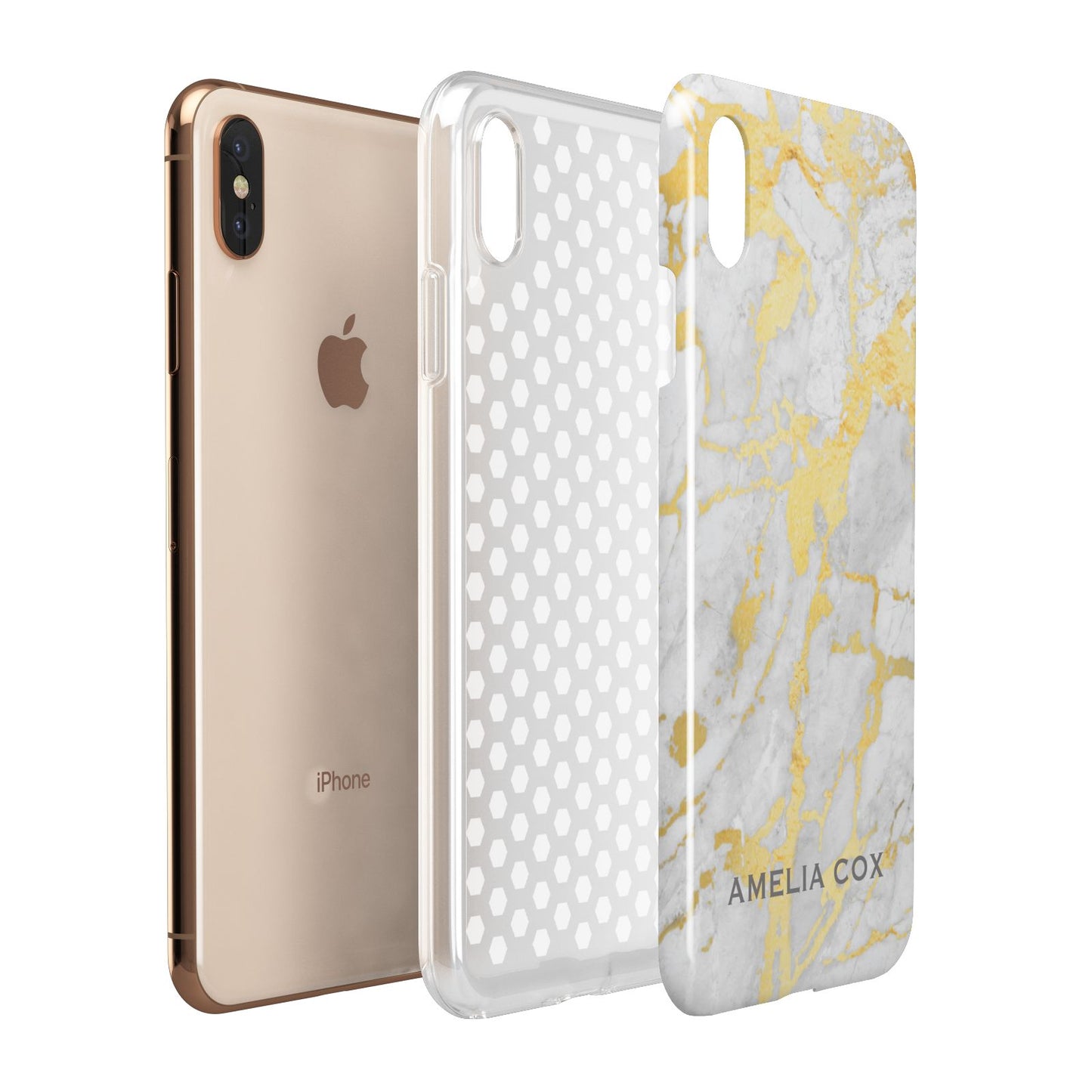 Gold Marble Name Personalised Apple iPhone Xs Max 3D Tough Case Expanded View