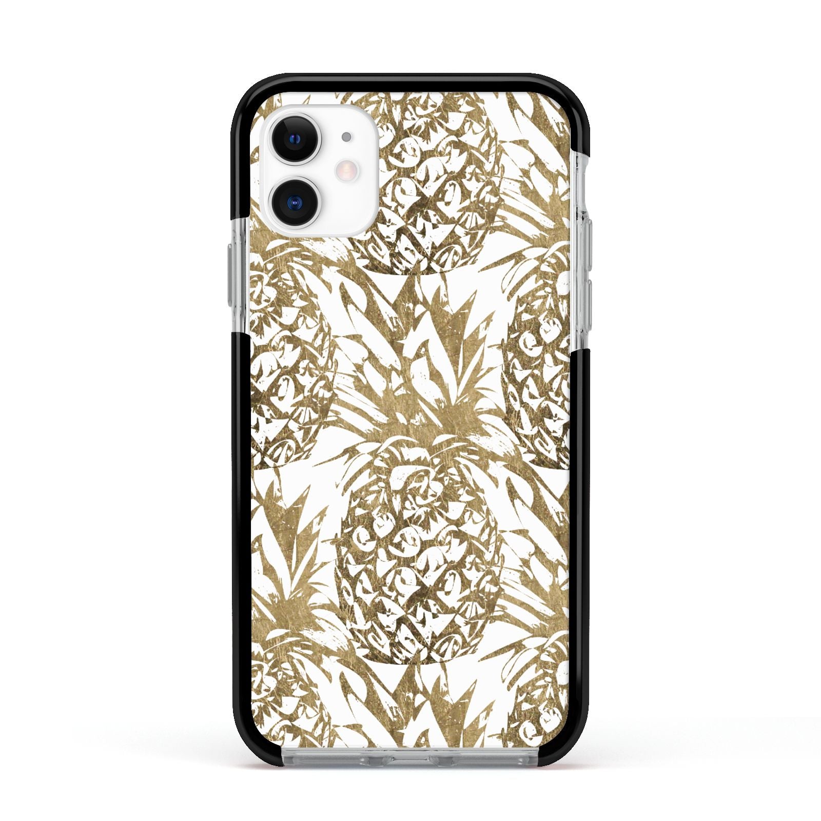 Gold Pineapple Fruit Apple iPhone 11 in White with Black Impact Case